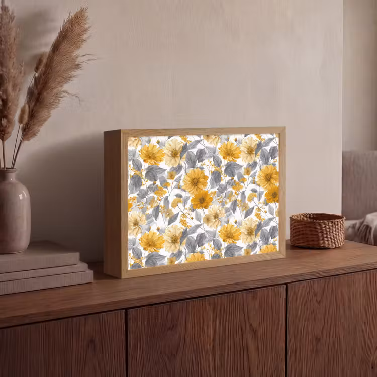 Lightbox - Wandlamp - Bloemen - Botanisch - Elegant - Okergeel - Grijs — 4