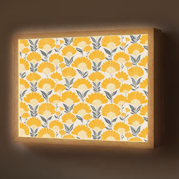 Lightbox - Wandlamp - Bloemen - Retro - Botanisch - Okergeel - Grijs — 1