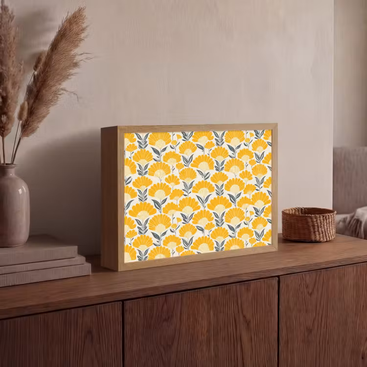 Lightbox - Wandlamp - Bloemen - Retro - Botanisch - Okergeel - Grijs — 4