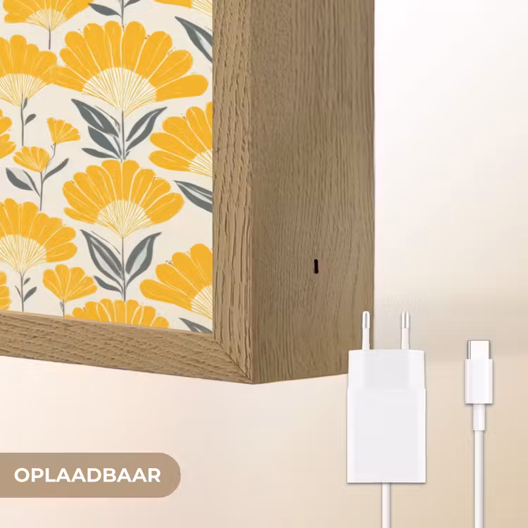 Lightbox - Wandlamp - Bloemen - Retro - Botanisch - Okergeel - Grijs — 7
