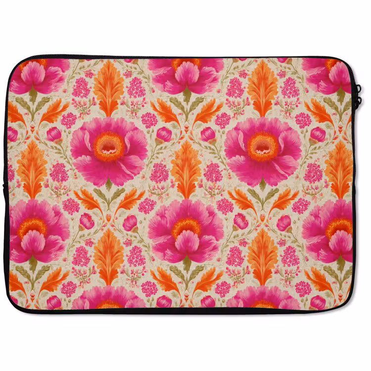 Laptophoes - Bloemen - Barok - Roze - Oranje — 1