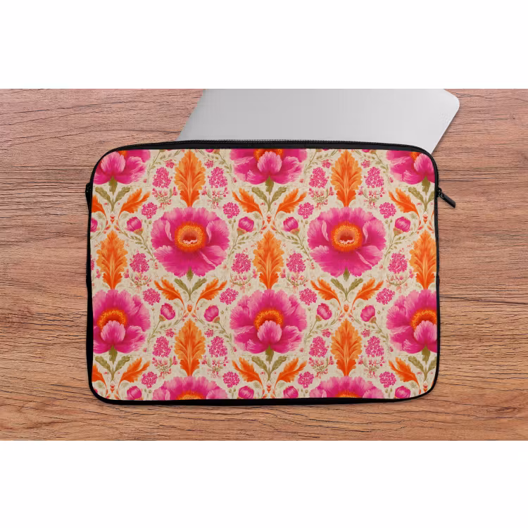 Laptophoes - Bloemen - Barok - Roze - Oranje — 2