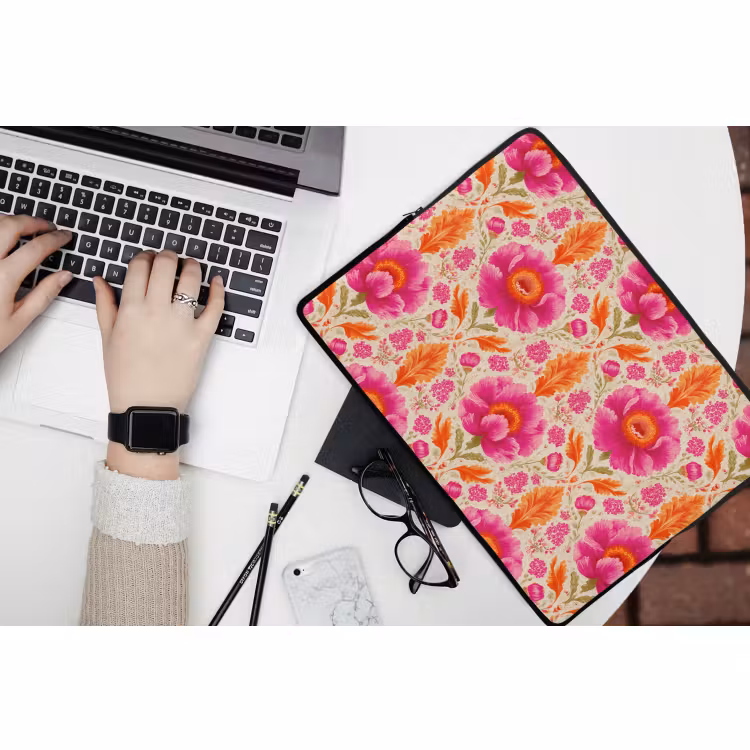 Laptophoes - Bloemen - Barok - Roze - Oranje — 3