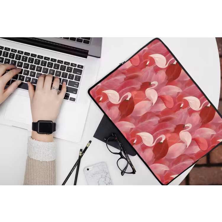 Laptophoes - Flamingo - Botanisch - Elegant - Roze - Rood — 3