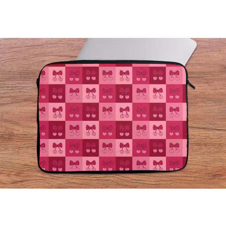 Laptophoes - Kersen - Strikjes - Speels - Roze - Bordeaux — 2