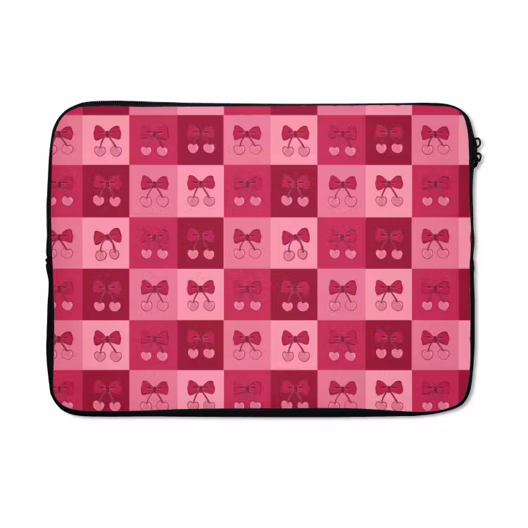 Laptophoes - Kersen - Strikjes - Speels - Roze - Bordeaux — 5