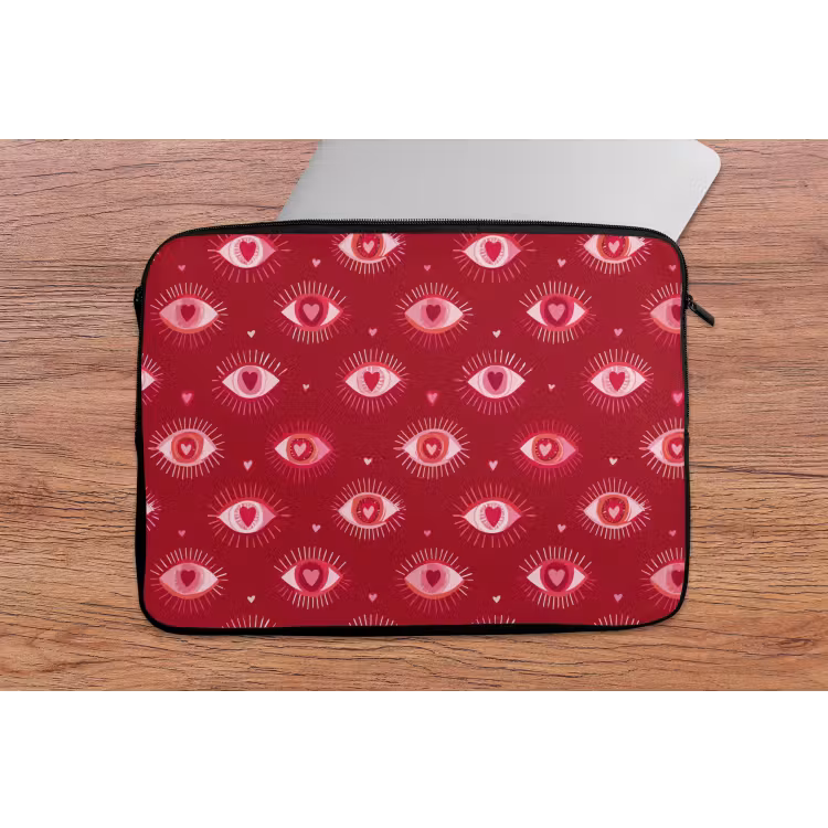 Laptophoes - Ogen - Patroon - Roze - Donkerrood — 2