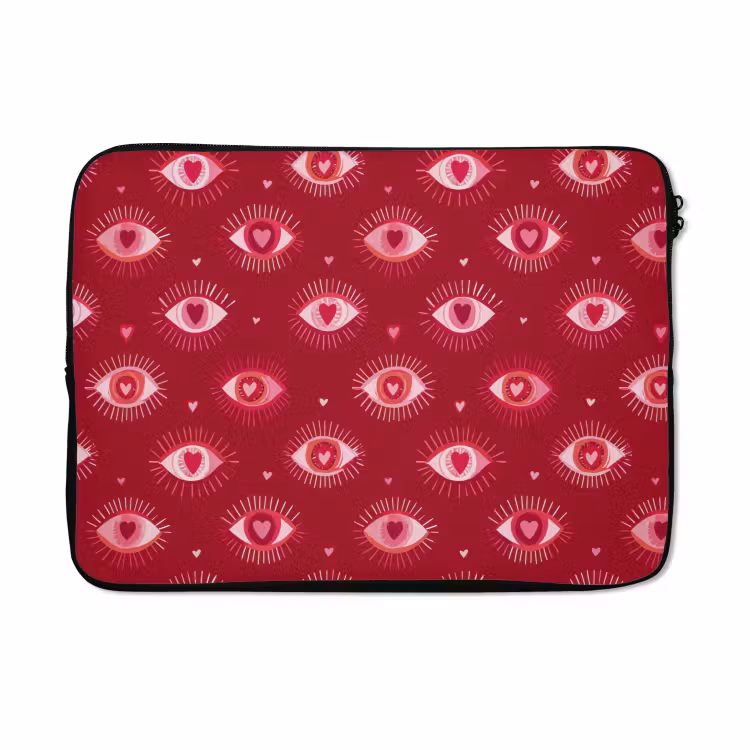 Laptophoes - Ogen - Patroon - Roze - Donkerrood — 5