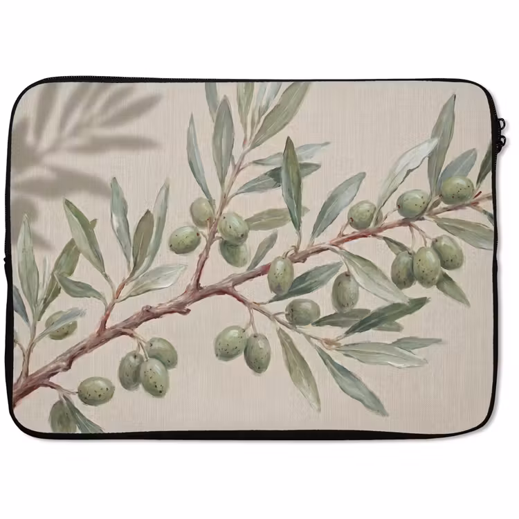 Laptophoes - Olijftak - Bladeren - Natuur - Groen - Beige — 1
