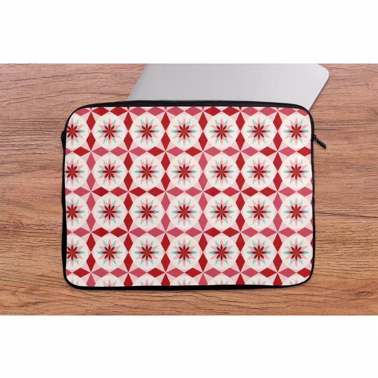Laptophoes - Tegelpatroon - Sterren - Retro - Roze - Mintgroen — 2