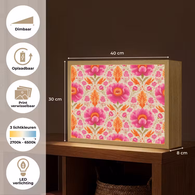 Lightbox - Wandlamp - Bloemen - Barok - Roze - Oranje — 10
