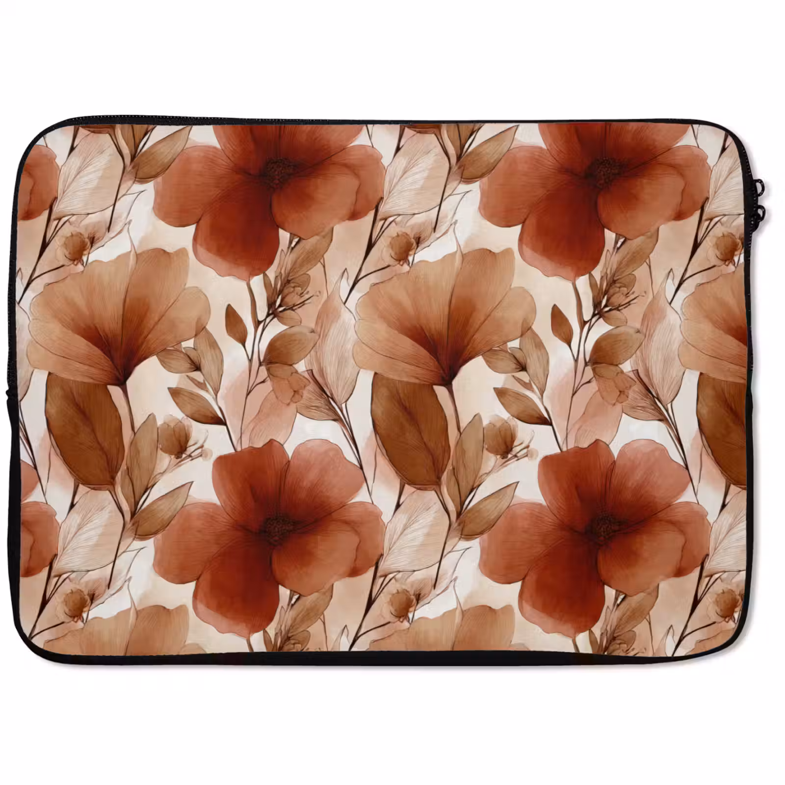 Laptophoes - Bloemen - Aquarel - Botanisch - Terracotta — 1