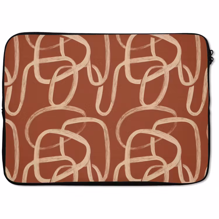Laptophoes - Lijnen - Abstract - Organisch - Terracotta - Crème — 1