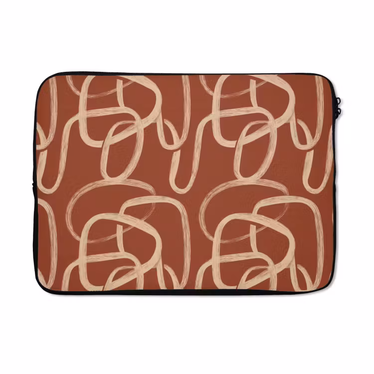 Laptophoes - Lijnen - Abstract - Organisch - Terracotta - Crème — 5