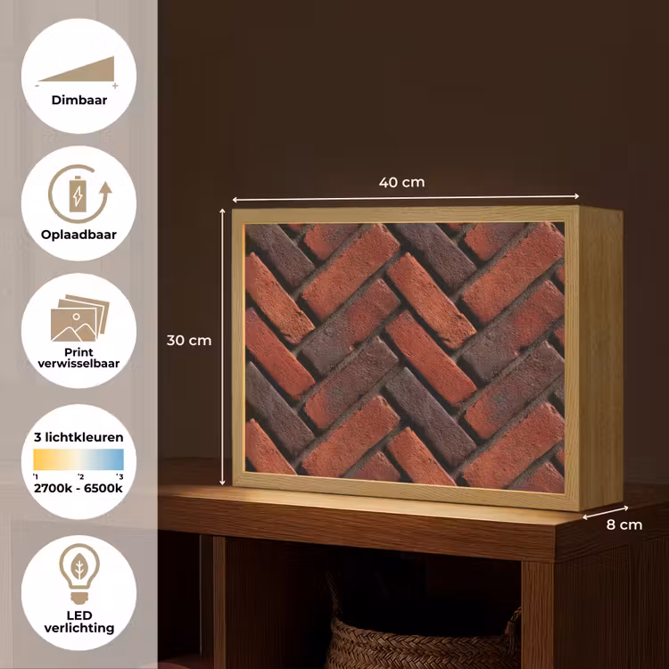 Lightbox - Wandlamp - Bakstenen - Visgraat - Structuur - Roodbruin — 10