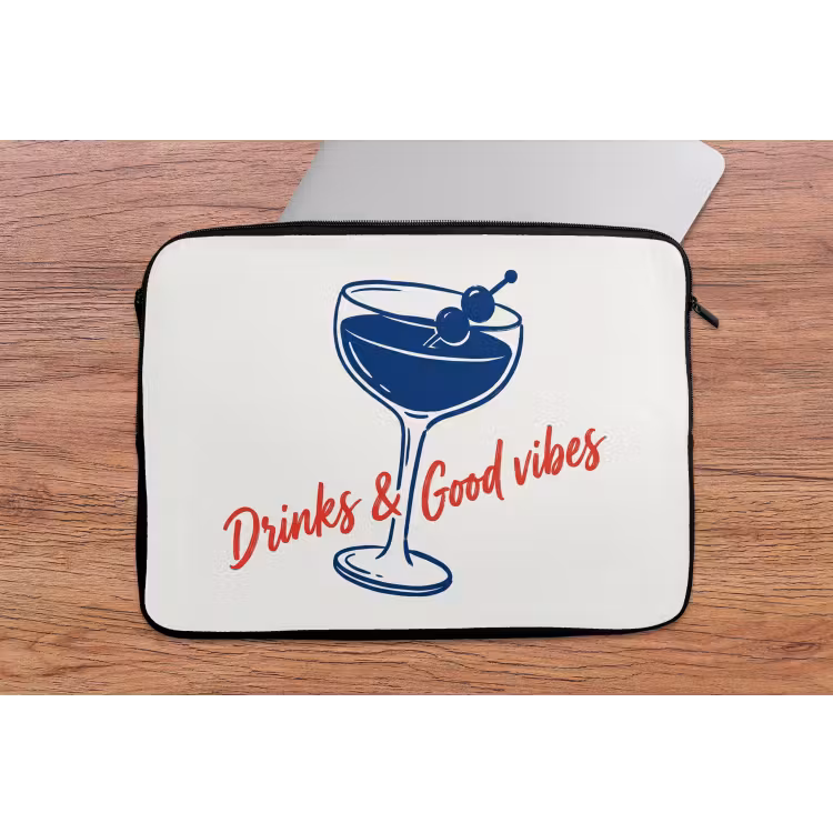 Laptophoes - Cocktail - Glas - Illustratie - Blauw - Wit — 2