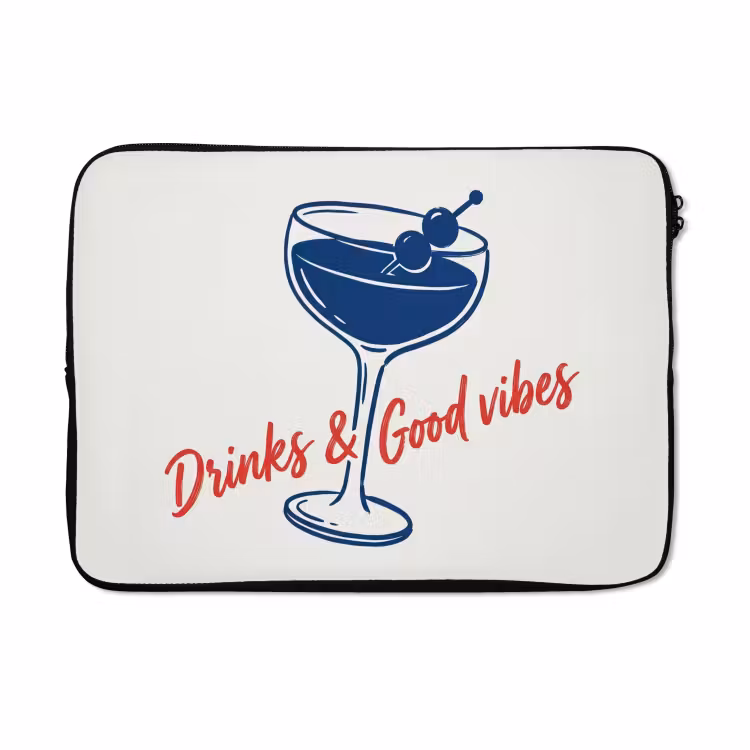 Laptophoes - Cocktail - Glas - Illustratie - Blauw - Wit — 5