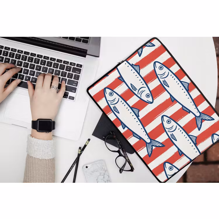 Laptophoes - Vis - Patroon - Strepen - Illustratie - Rood — 3
