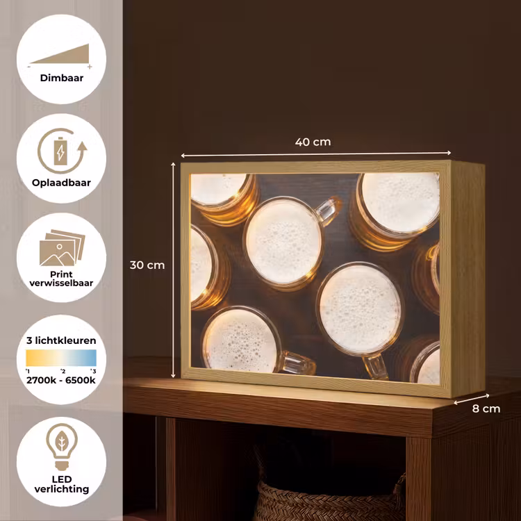 Lightbox - Wandlamp - Bier - Glazen - Schuim - Hout - Drank — 10