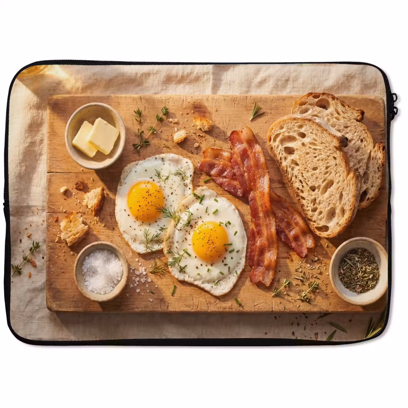 Laptophoes - Eten - Ontbijt - Hout - Rustiek - Geel — 1