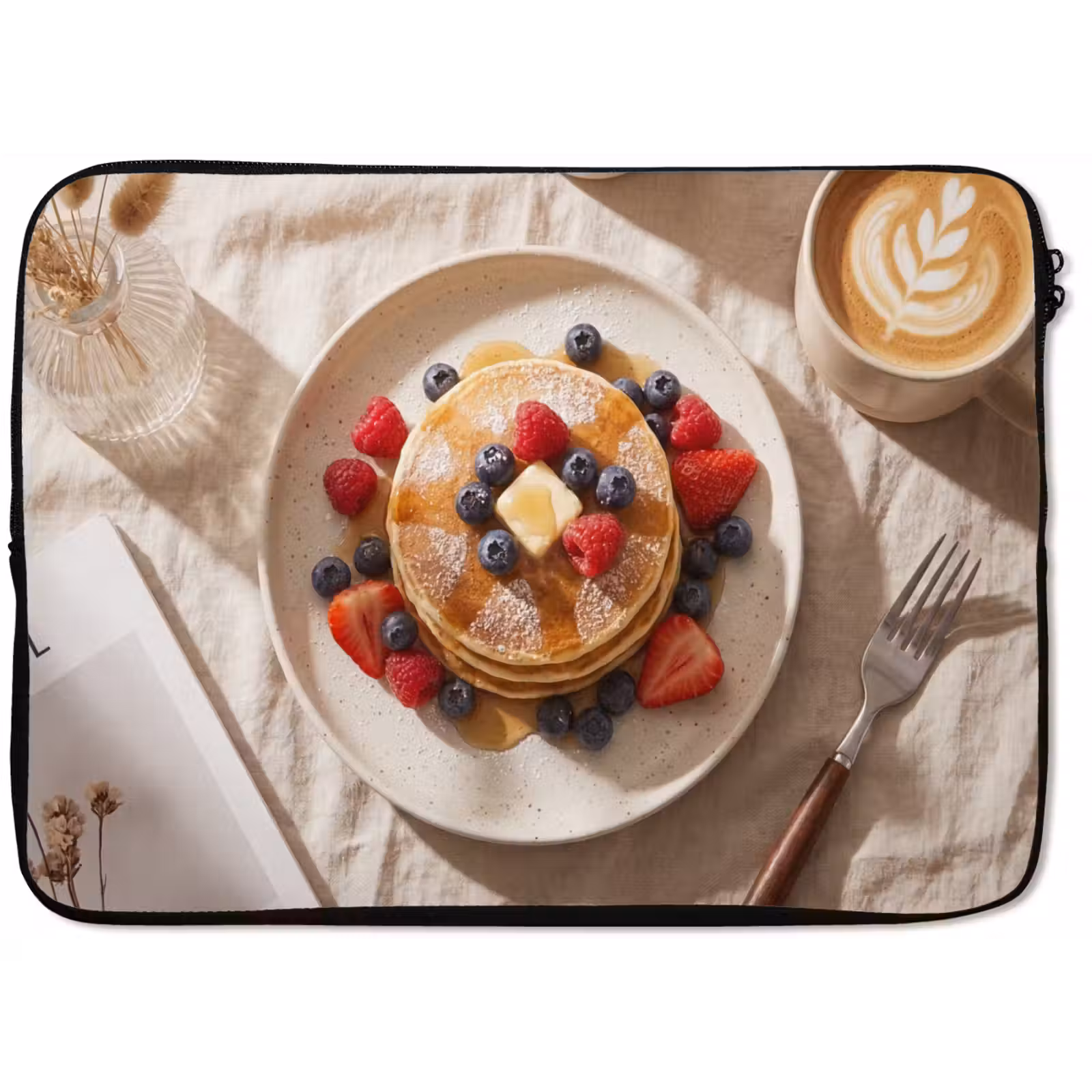 Laptophoes - Pannenkoeken - Bessen - Ontbijt - Modern - Beige — 1
