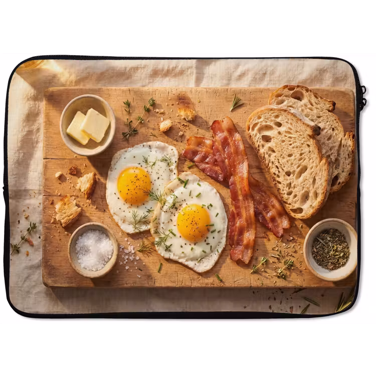 Laptophoes - Eten - Ontbijt - Hout - Rustiek - Geel — 1