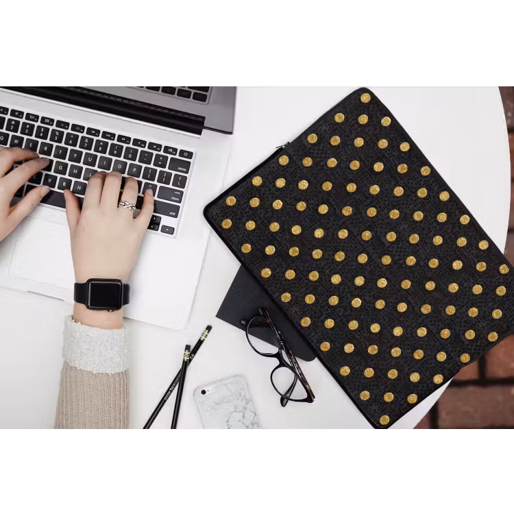 Laptophoes - Polka Dot - Stippen - Goud - Zwart — 3