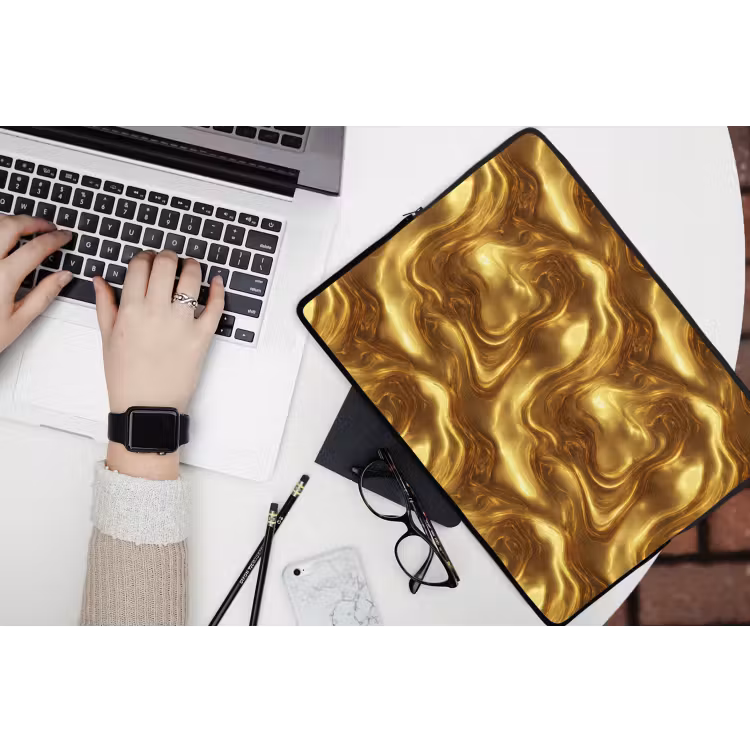 Laptophoes - Textuur - Vloeibaar - Organisch - Goud — 3