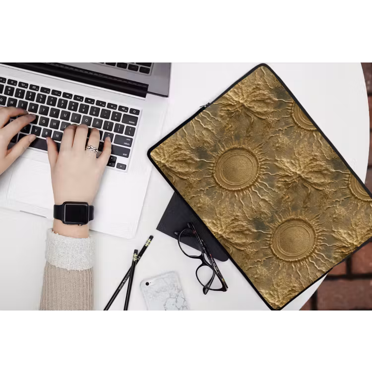 Laptophoes - Zon - Reliëf - Antiek - Goud — 3