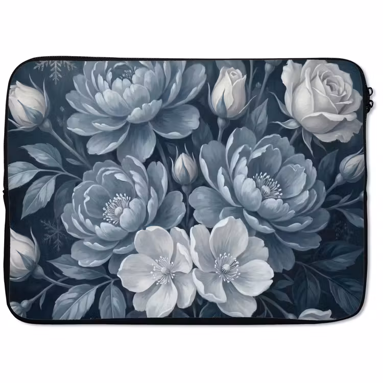 Laptophoes - Bloemen - Boeket - Winter - Abstract - Blauw — 1
