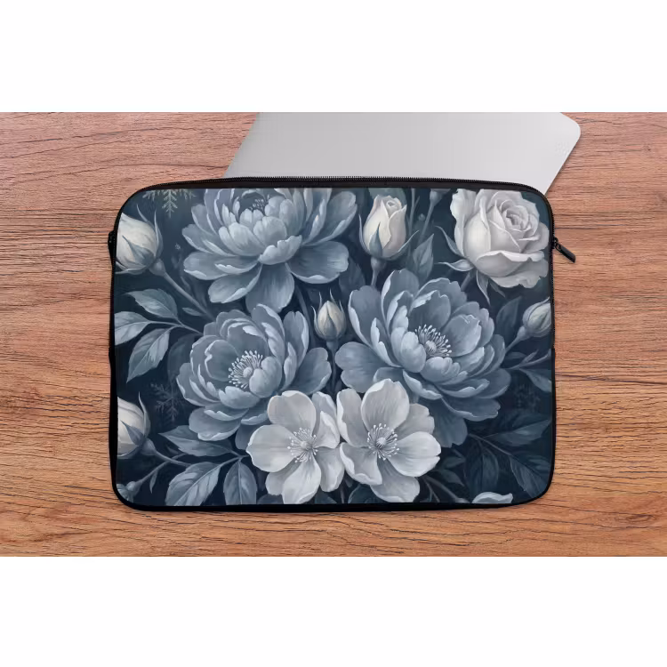 Laptophoes - Bloemen - Boeket - Winter - Abstract - Blauw — 2