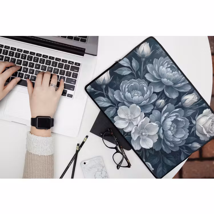 Laptophoes - Bloemen - Boeket - Winter - Abstract - Blauw — 3