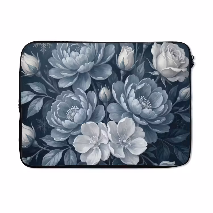 Laptophoes - Bloemen - Boeket - Winter - Abstract - Blauw — 5