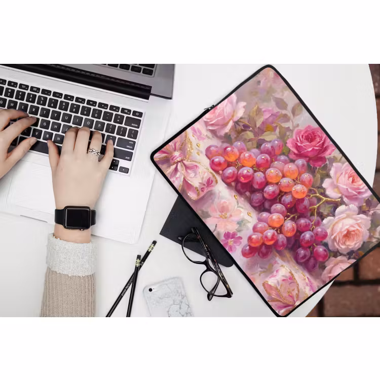 Laptophoes - Eten - Bloemen - Stilleven - Roze - Goud — 3