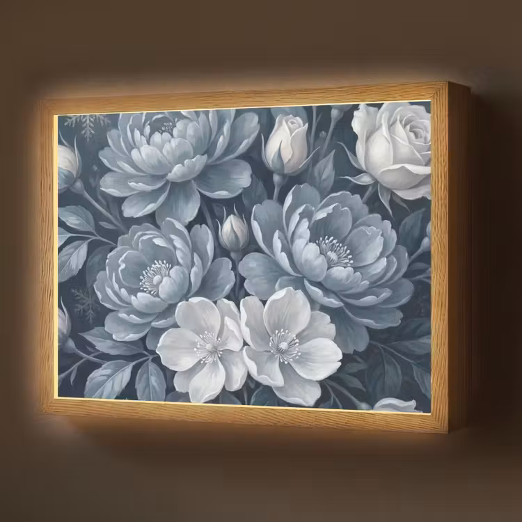 Lightbox - Wandlamp - Bloemen - Boeket - Winter - Abstract - Blauw — 1