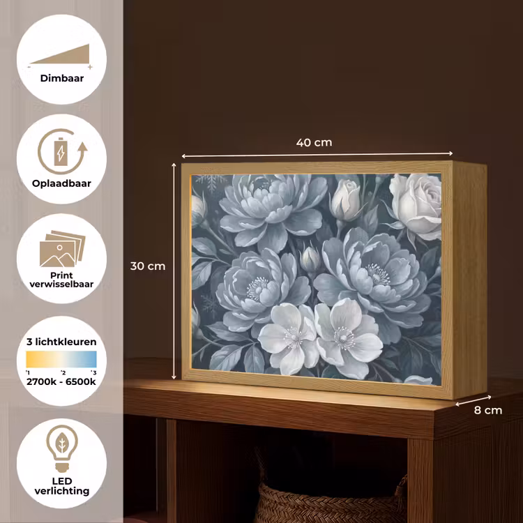 Lightbox - Wandlamp - Bloemen - Boeket - Winter - Abstract - Blauw — 10