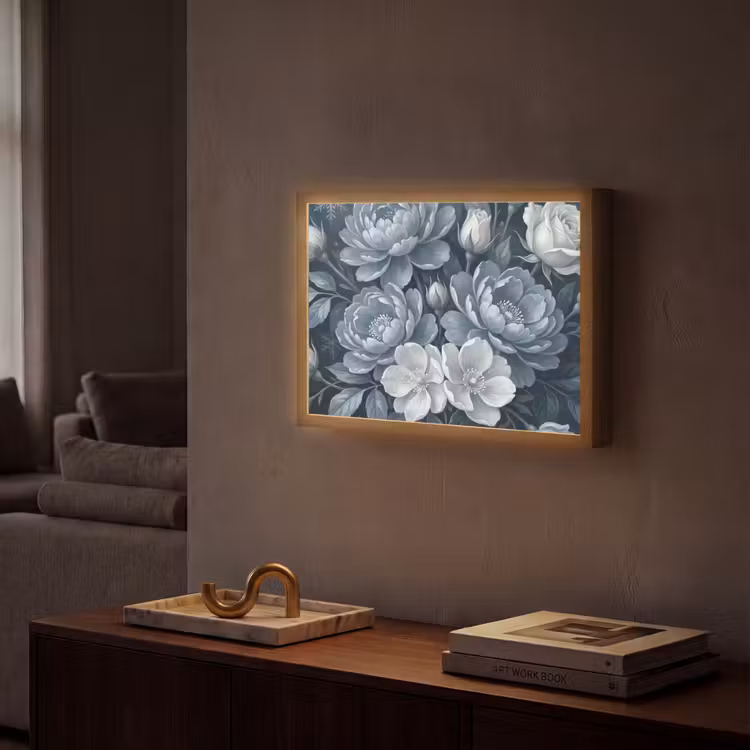 Lightbox - Wandlamp - Bloemen - Boeket - Winter - Abstract - Blauw — 2