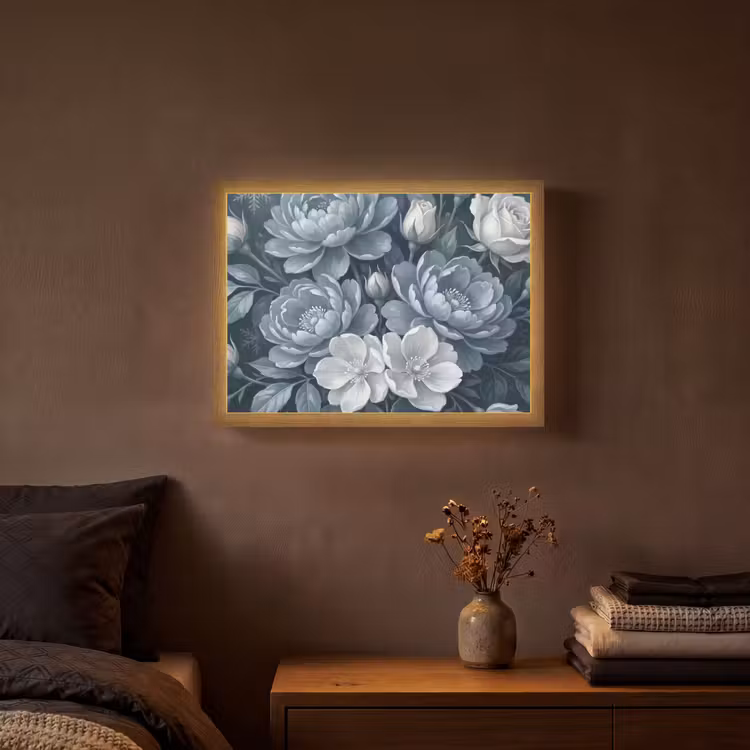 Lightbox - Wandlamp - Bloemen - Boeket - Winter - Abstract - Blauw — 3