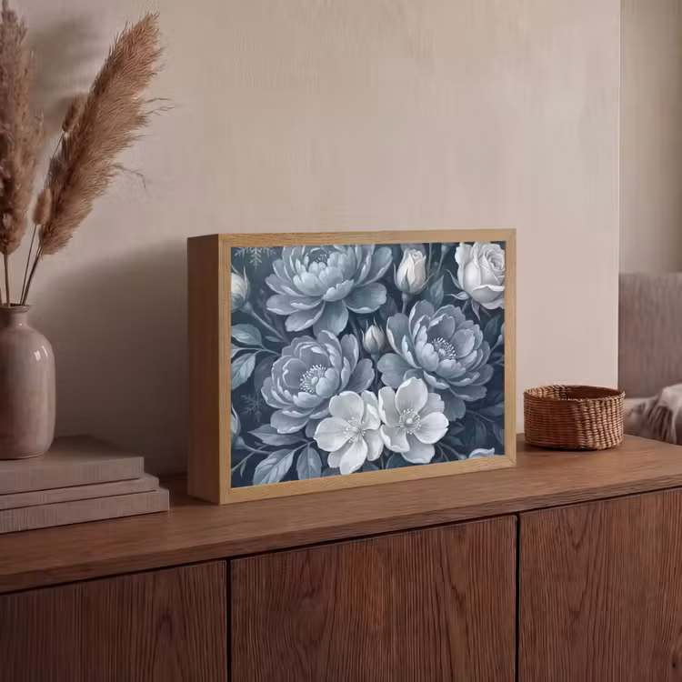 Lightbox - Wandlamp - Bloemen - Boeket - Winter - Abstract - Blauw — 4