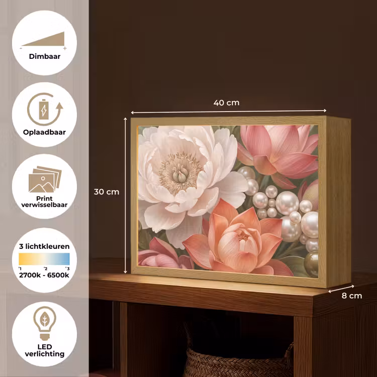 Lightbox - Wandlamp - Bloemen - Parels - Elegant - Roze - Wit — 10