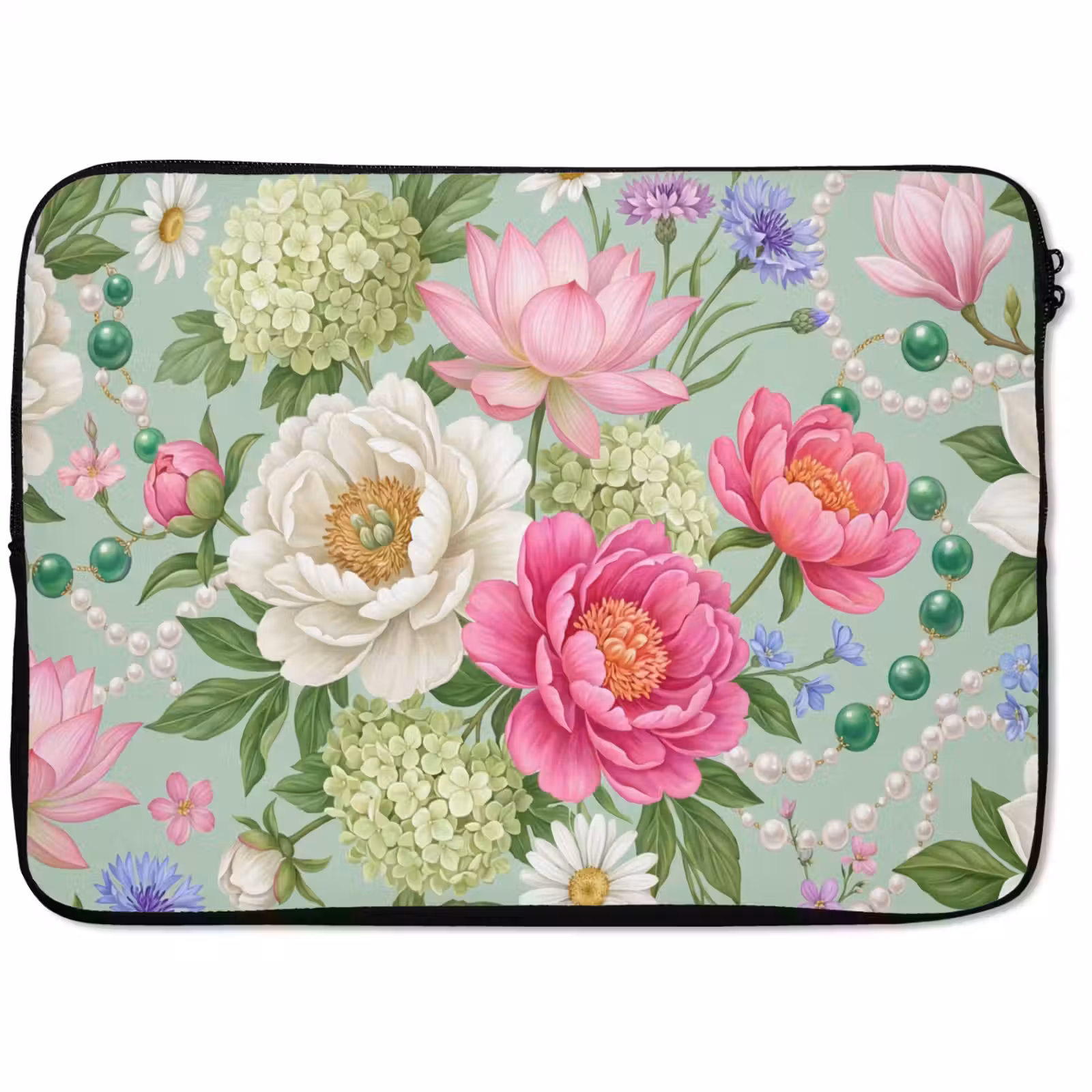 Laptophoes - Bloemen - Patroon - Botanisch - Groen — 1
