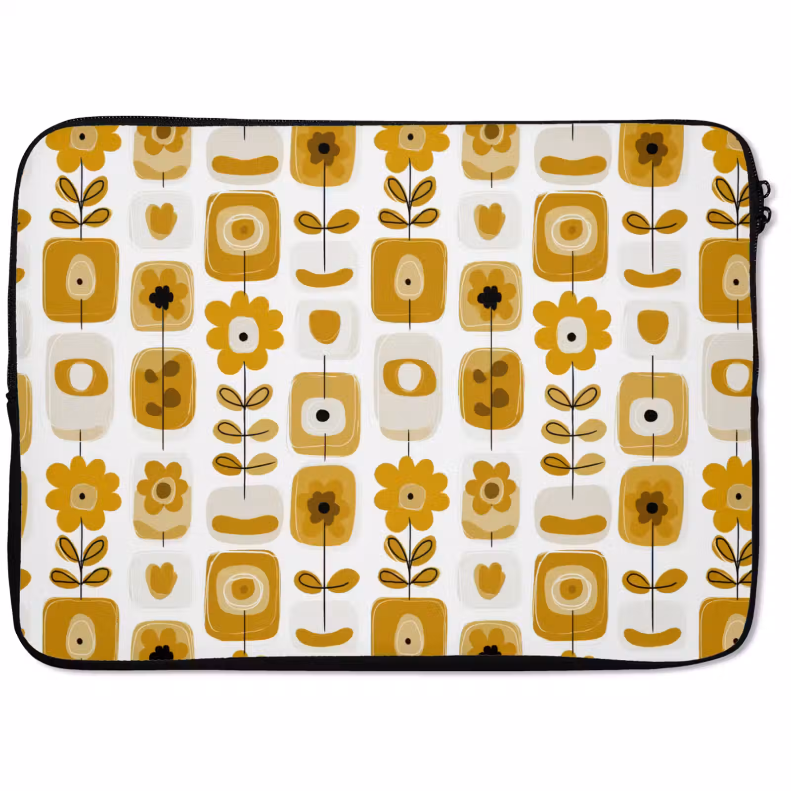 Laptophoes - Retro - Abstract - Bloemen - Okergeel — 1