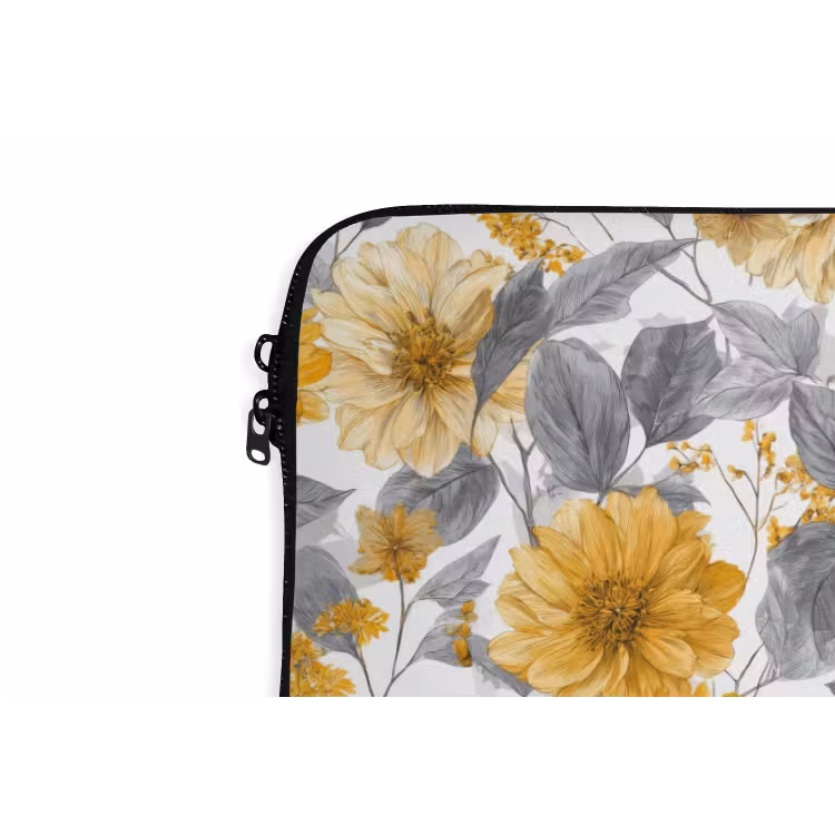 Laptophoes - Bloemen - Botanisch - Elegant - Okergeel - Grijs — 6