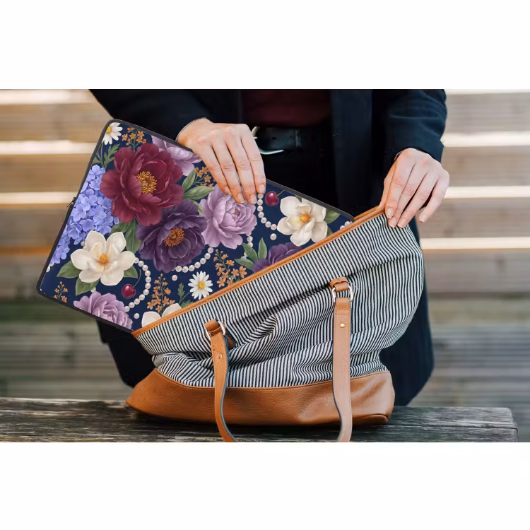 Laptophoes - Bloemen - Parels - Decoratie - Modern - Blauw — 4