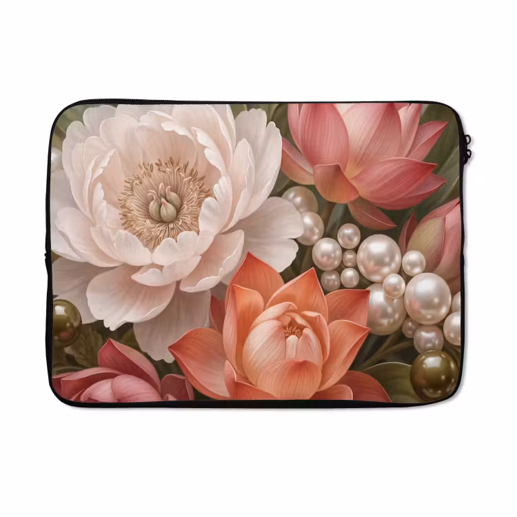 Laptophoes - Bloemen - Parels - Elegant - Roze - Wit — 5