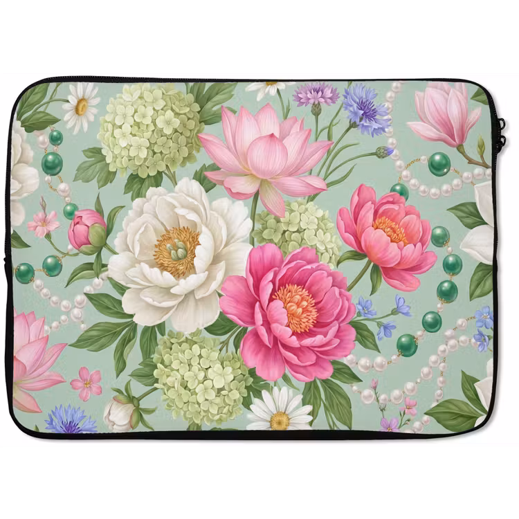 Laptophoes - Bloemen - Patroon - Botanisch - Groen — 1