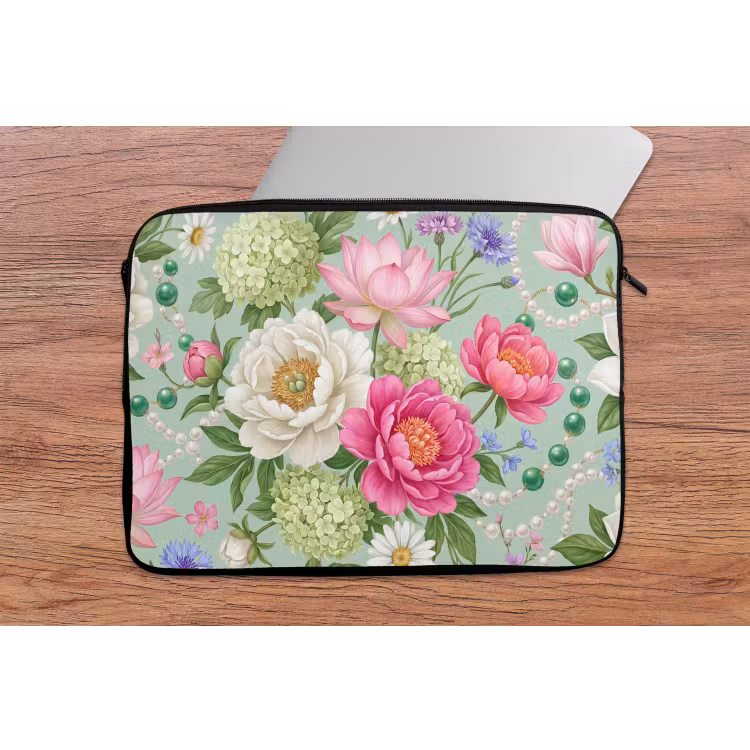 Laptophoes - Bloemen - Patroon - Botanisch - Groen — 2