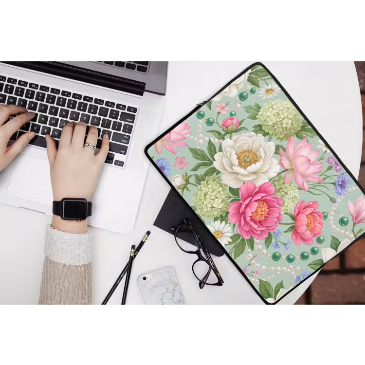 Laptophoes - Bloemen - Patroon - Botanisch - Groen — 3