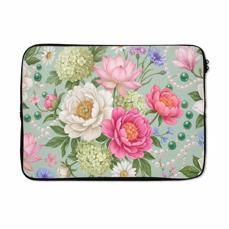 Laptophoes - Bloemen - Patroon - Botanisch - Groen — 5