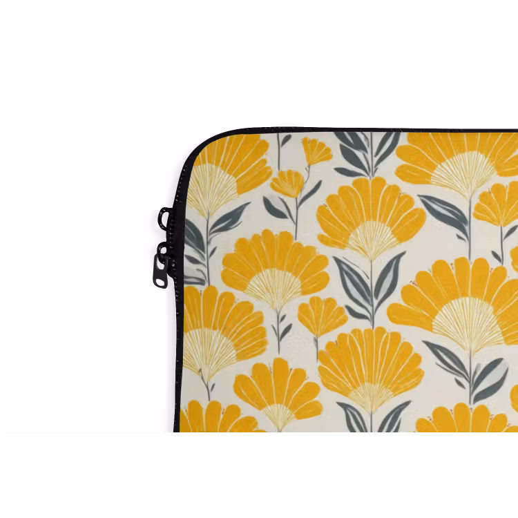 Laptophoes - Bloemen - Retro - Botanisch - Okergeel - Grijs — 6